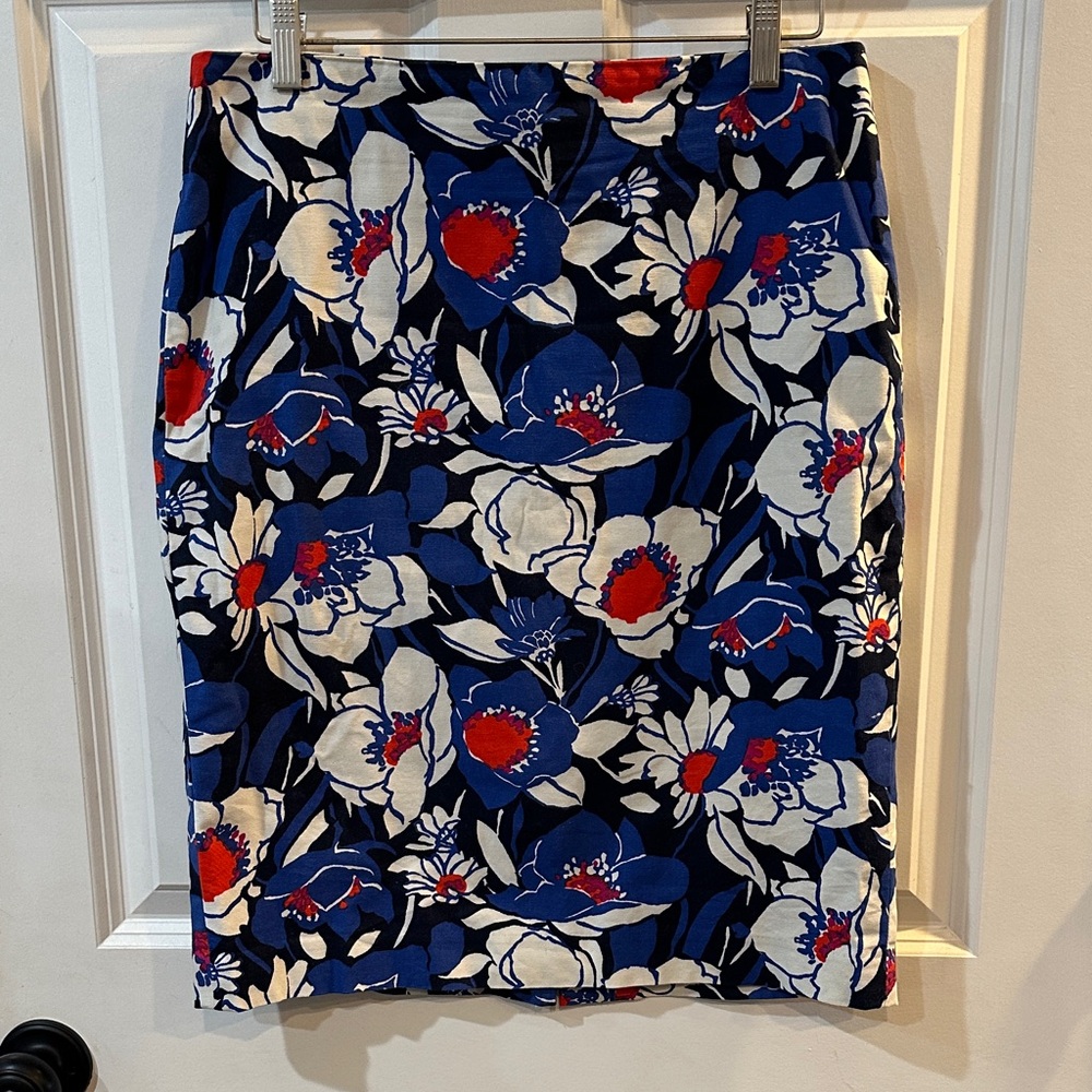 Talbots Blue and Red Floral Pencil Skirt